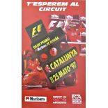 Four Formula 1 posters to include, Catalunya Grand Prix May 1997 (52x30cm), Bugatti Monte-Carlo June