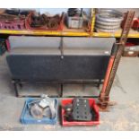 A Land Rover high lift jack, Land Rover duel height tow bar and fitting, together with, a