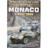 Two Christie's Auctions Monaco 1989 posters to include, Jaguar and Alpha Romeo, 76 x 54 cm