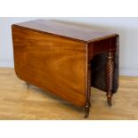 A 19ct century mahogany drop leaf dining table, with tapering spiral turned legs, brass castors, 157