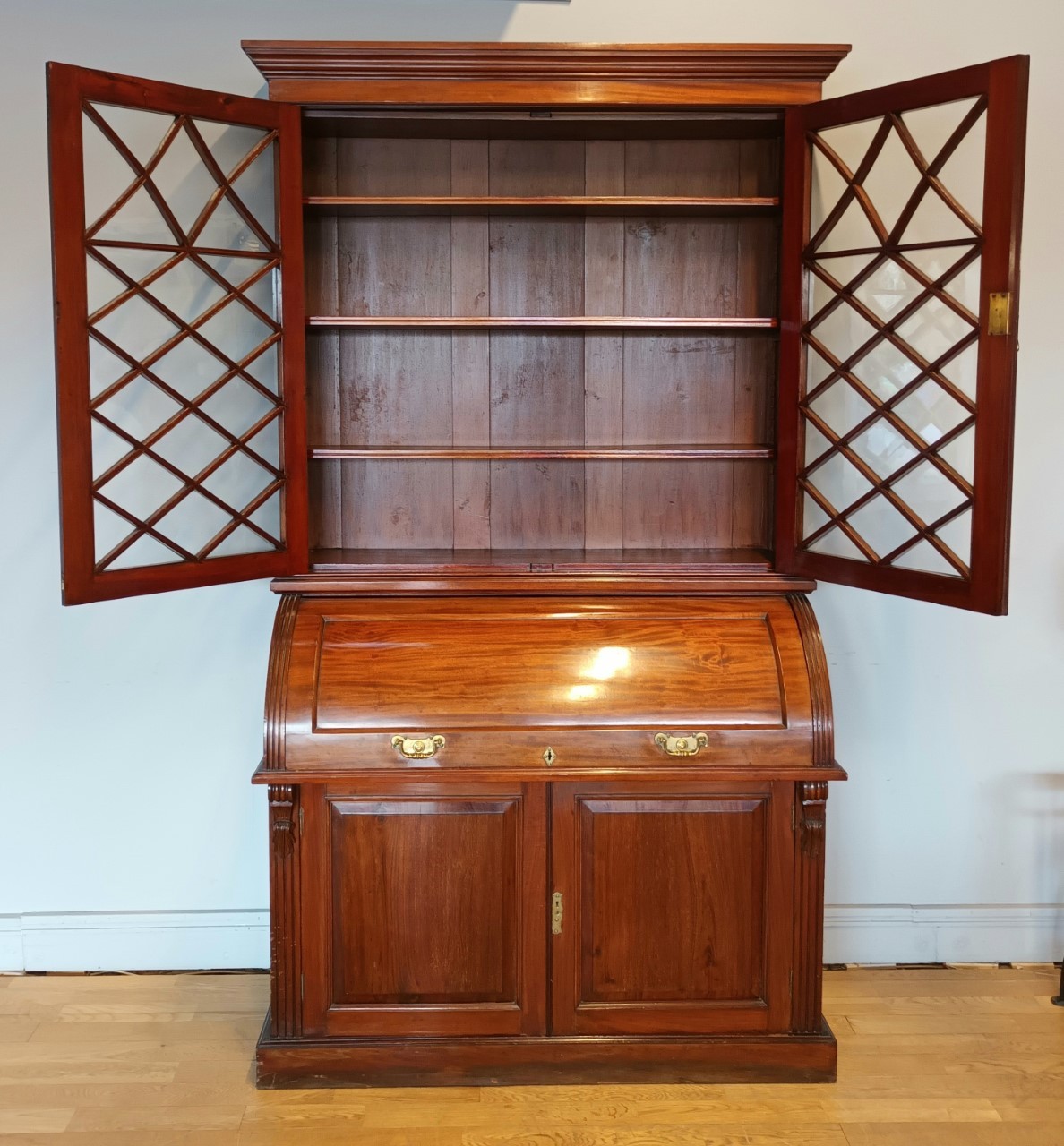 John Easten & Sons, Hull, a late Victorian mahogany bureau bookcase, the outswept pediment over a - Image 3 of 5