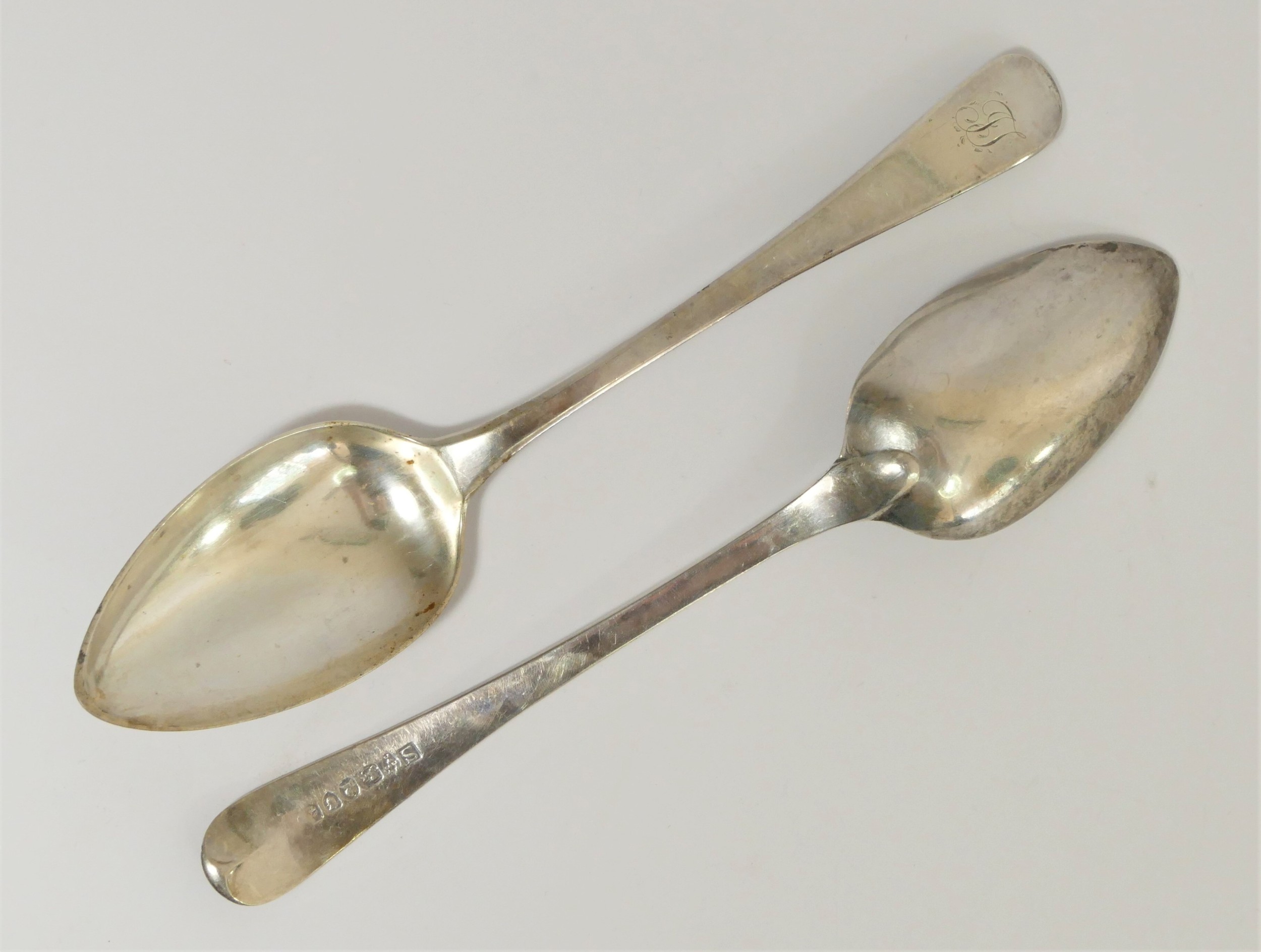 A George III Provincial pair of Old English pattern table spoons, by Ann Robertson, Newcastle