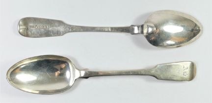 A George IV Scottish pair of silver fiddle pattern table spoons by Mitchell & Russell, Glasgow 1821,