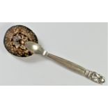George Jensen; an unusual acorn pattern spoon with sea shell bowl, post 1945 marks and STERLING