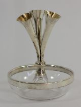A Victorian silver and glass epergne, by Saunders & Shepherd, Chester 1899, composed of three flutes