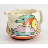 Clarice Cliff - Orange Roof Cottage - a shape 36 jug, circa 1932, hand painted with a stylised