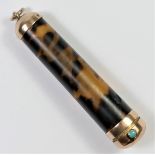 A Victorian 9ct rose gold and tortoiseshell cheroot holder, Birmingham 1898, the hinged cover with