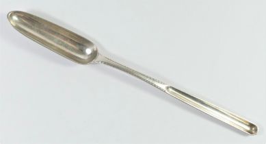 A George III silver double ended narrow scoop by Thomas Chawner, London 1773 with feather edge