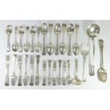 A George III Scottish silver single struck Kings pattern canteen of flatware for six place settings,