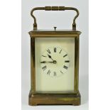 Richard & Cie, Paris, a French brass cased repeating and striking carriage clock, the enamel dial