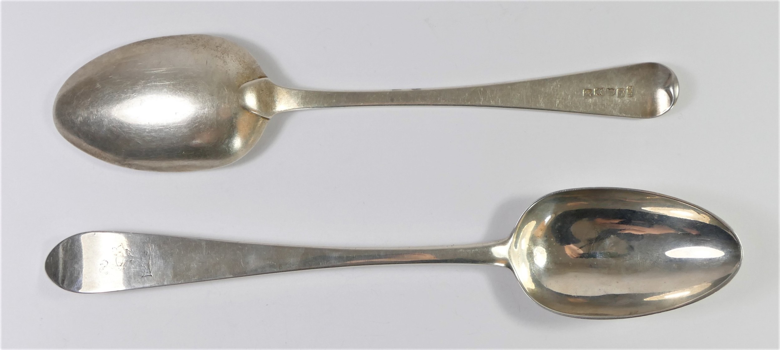 A George III Irish silver pointed table spoon by John Shields, Dublin 1783, and a George III