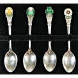 A silver and enamel set of National Emblems of the United Kingdom tea spoons, Birmingham 1985, 33gm,