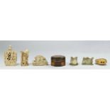 A group of five resin netsuke and a resin scent bottle (6)