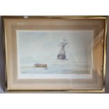 David Bell ; signed print 'Awaiting The Tide' framed & glazed. 67x50cm
