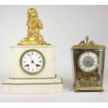 A 19th Century French marble ormolu cherub figurine mantel clock, with 8 day movement striking to