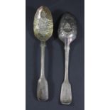 A Victorian pair of fiddle and thread pattern berry spoons, by Lias & Lias, London 1840, crested,
