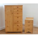 A stripped pine double bed (4ft 6ins) together with a stripped pine four height open bookshelf unit,