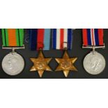 WWII group of four, ribbons, Defense, 1939-1945 Star, France and Germany Star and a War medal, box