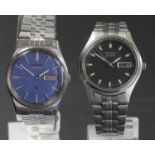 Seiko Quartz a stainless steel day/date gentleman's wristwatch, ref 7123-8430P blue dial and a