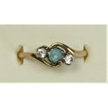 A 9ct gold topaz and CZ three stone ring, O 1/2, 1.6gm