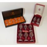 Three cased sets of fine cut crystal wine & sherry glasses, together with an Italian Sorrento