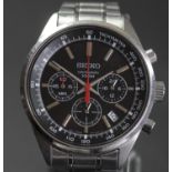 Seiko Chronograph 100M, a stainless steel date gentleman's wristwatch, black dial, ref 6T63-00B0