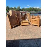 Seven untreated teak garden planters (new old stock), consisting of 2 x 35cm, 4 x 45cm and 1 x