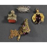 A Victorian gilt metal and paste insect brooch, 30mm, another with a red paste body, a Victorian