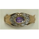 A 9ct gold amethyst and diamond dress ring, N, 3.1gm