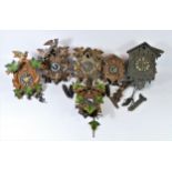 A collection of six cuckoo clocks, c1950s, German made. (spares or repairs)