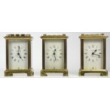 Three French Bayard carriage clocks, having 8 day movements stamped France. 12cm tall (3)