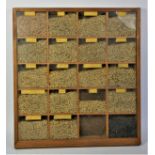 A framed collection of grains, including Egmont, Igri, Fennella, Atem, Aramir, Tipper, Georgie,