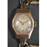 An Art Deco 9ct rose gold ladies manual wind wristwatch, London 1935, 15 jewel movement, gold plated
