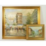 Caroline Burnett (1877-1950) Parisian street scene, acrylic on canvas, signed lower right, gilt