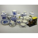 A collection of ceramics including Booths Real Gld Willow, Wedgewood Commentative plates,