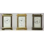 Three manual wind 8 day carriage clocks, to include a Boodle & Dunthorne a P.W Rushden and a unnamed