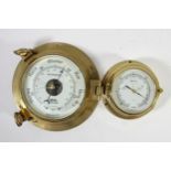 A brass ships bulkhead portal barometer, Yachtmaster by GRM of England, the barometer hinged,