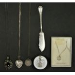 A silver heart locket and other silver jewellery, 40gm