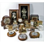 A collection of clocks and clock parts, to include a 19th Century fusee movement, clock keys,