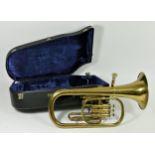 A B&S Flugelhorn, stamped with 52202 and makers mark on the horn, together with two mouth pieces,