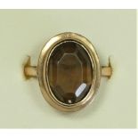 A 9ct gold single stone smokey quartz dress ring, O, 4.7gm