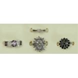 Four silver gemset dress rings, various sizes