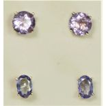 Two pairs of 14K gold ear studs, tanzanite and amethyst, 2gm