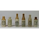 Six Victorian stoneware ginger pop bottles, to include a Bowack Brothers of Edinburgh, a Hendry's of