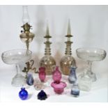 A pair of large Bohemian style gilded glass decanters, cut & gilded design with matching stoppers,