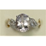 A 9ct white gold morganite and diamond dress ring, L 1/2, 2.3gm