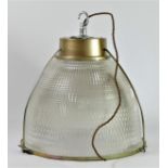 A 1970s Metpro hanging lamp, bauhaus style with lens effect fresnel textured glass shade, having new