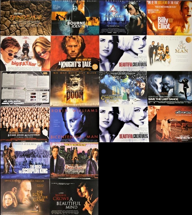 Approximately 2000 movie posters 40cm x 30cm to include the films A Beautiful Mind, For Love Of