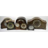 Four boxes of mid 20th Century and later wall clocks, mantel clocks and barometers. (4)