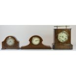 A Victorian inlaid mantle clock, mahogany and walnut veneered case, with 8 day movement, 26cm